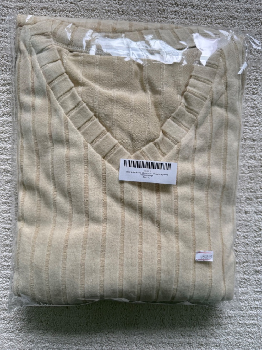 LEO ROSI | Women's Beige Long Sleeve Ribbed Knit Lounge Set Sz L/XL - Picture 3 of 4